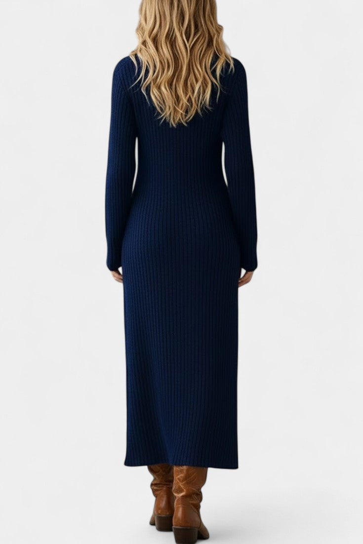 Thea Robe Longue en Maille à Col Chemise