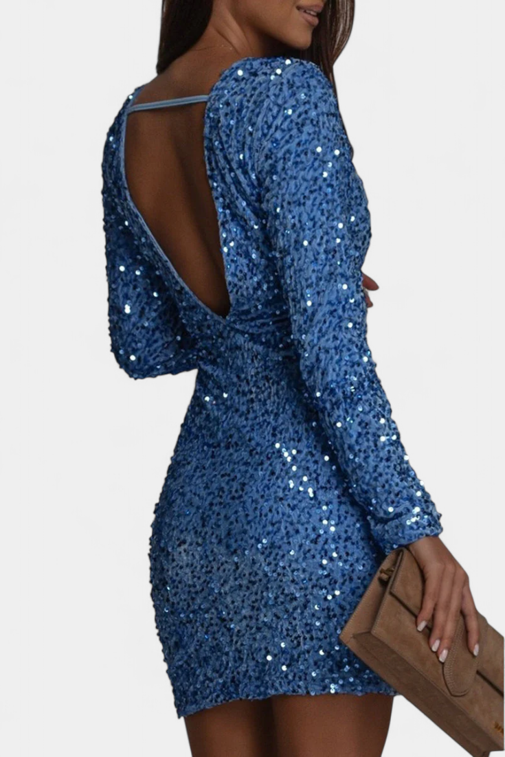 Adèle Robe Longue à Décolleté en V et Dos Nu à Finition Brillante