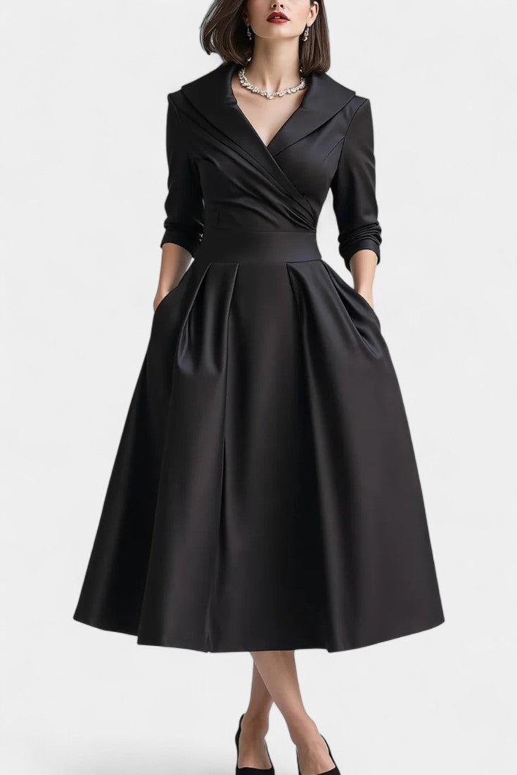Nixie Robe Midi Unie à Col en V et Coupe A-Line