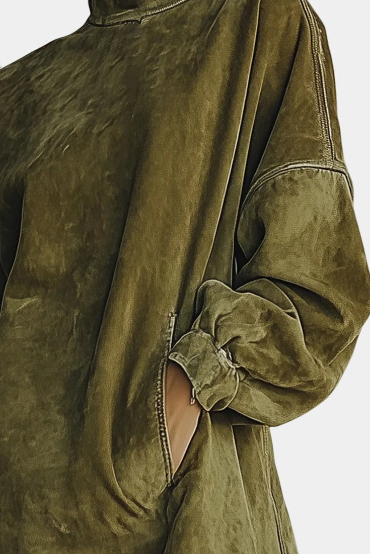 Élanaïs Robe Pull Oversize en Suédine avec Ourlet Frangé