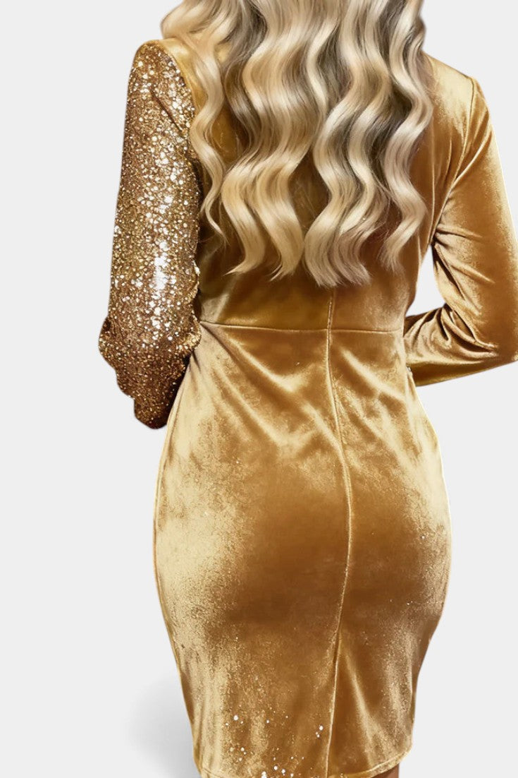 Taisila Robe en Velours à Paillettes et Décolleté Croisé