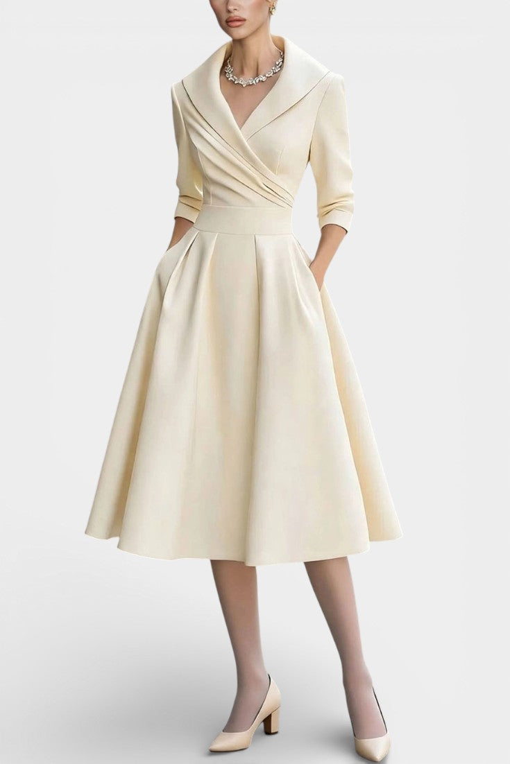 Nixie Robe Midi Unie à Col en V et Coupe A-Line
