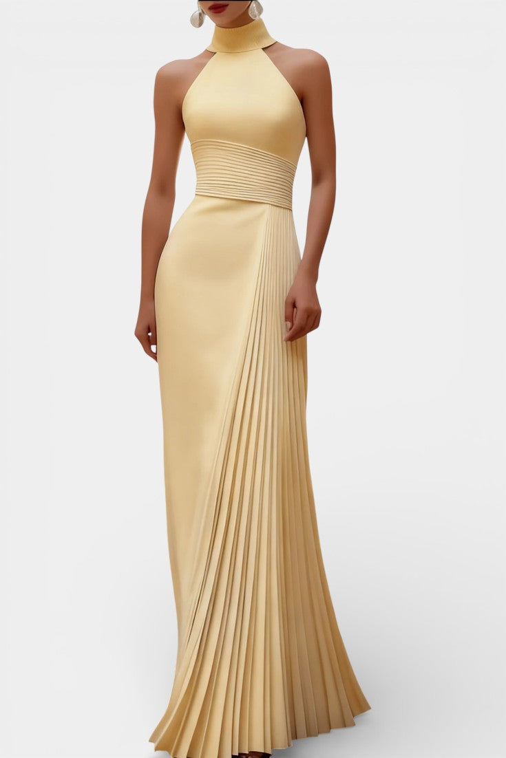Whitney Robe de Soirée Satinée Plissée à Col Halter