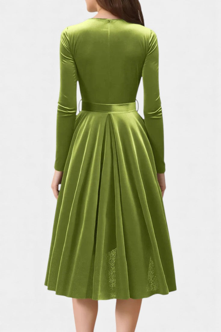 Almena Robe Midi en Velours à Col V Festive et Élégante
