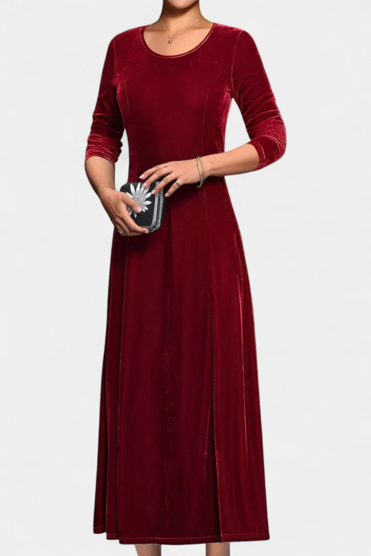 Tiphaine Robe Maxi en Velours à Manches Longues et Col Rond
