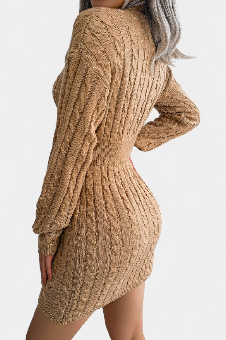 Cléora Robe Pull Mini Près du Corps à Manches Longues en Maille Torsadée