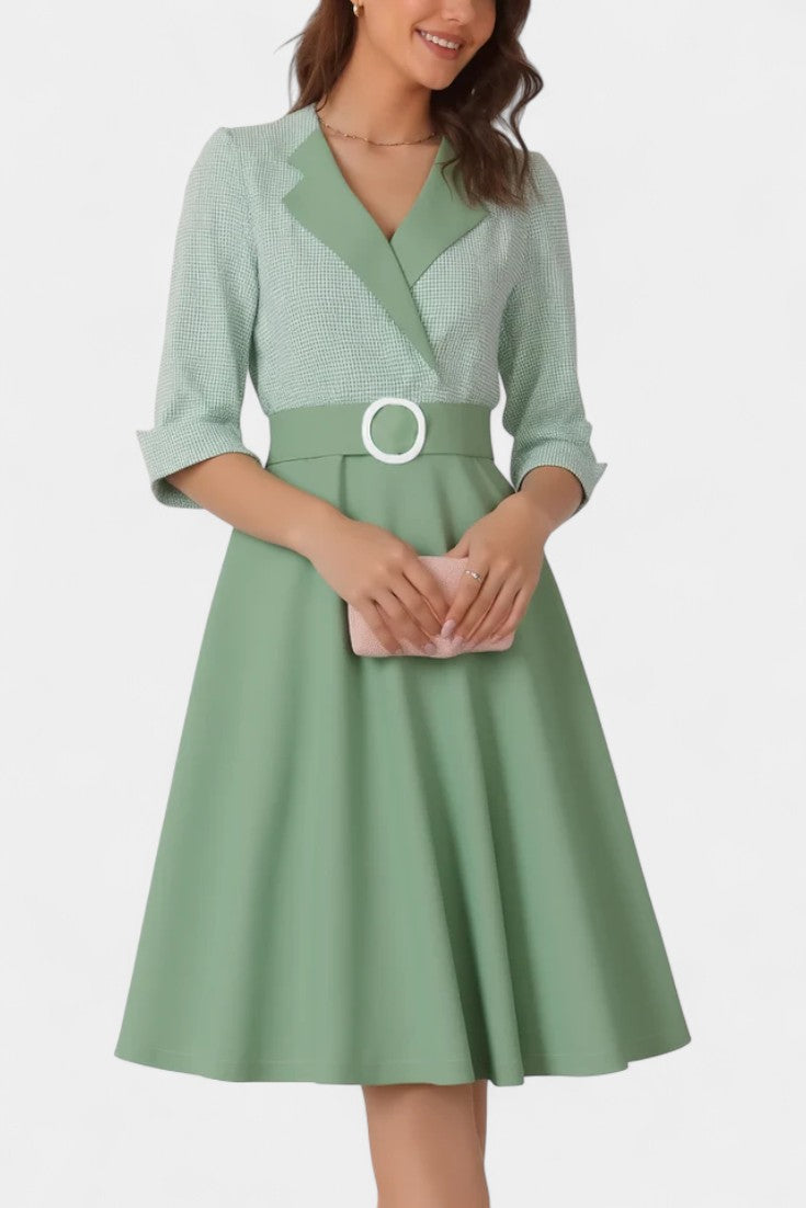 Maria Robe Midi Tailleur Bicolore à Ceinture Cercle