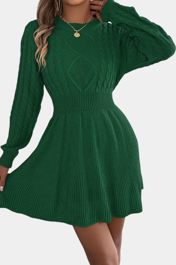 Césarine Robe Pull Mini en Maille Torsadée à Col Rond
