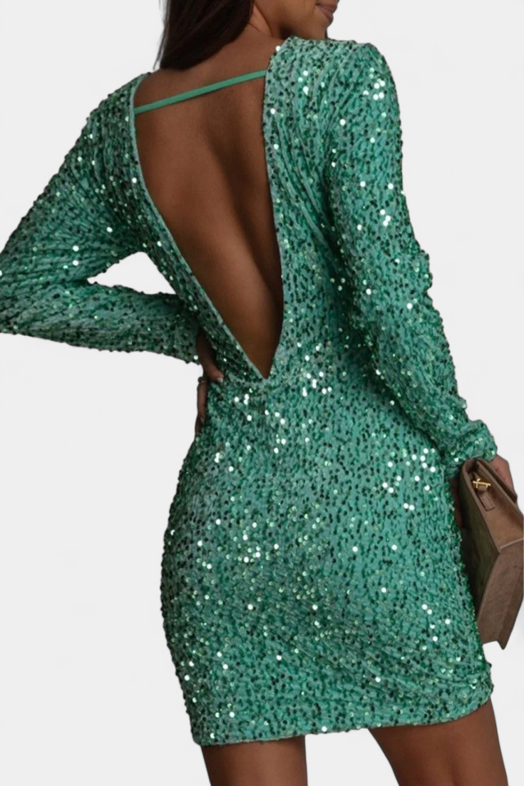 Adèle Robe Longue à Décolleté en V et Dos Nu à Finition Brillante