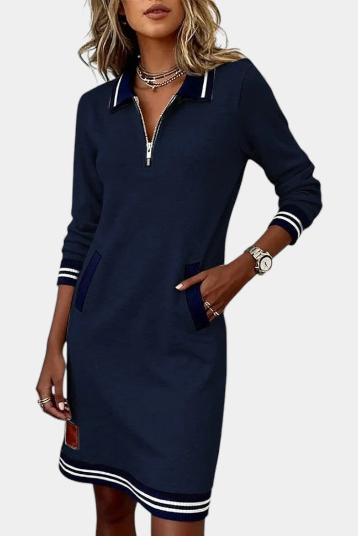 Zharina Robe Décontractée à Col Froncé et Zip Discret