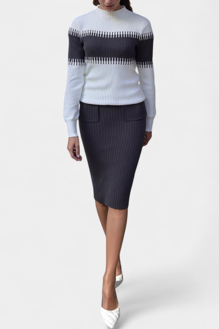 Sidonie Ensemble Robe Pull Midi Bicolore à Manches Longues