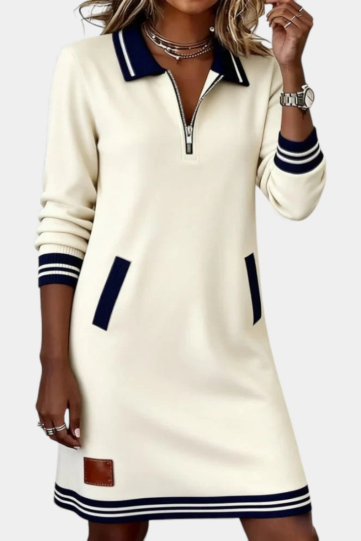 Zharina Robe Décontractée à Col Froncé et Zip Discret