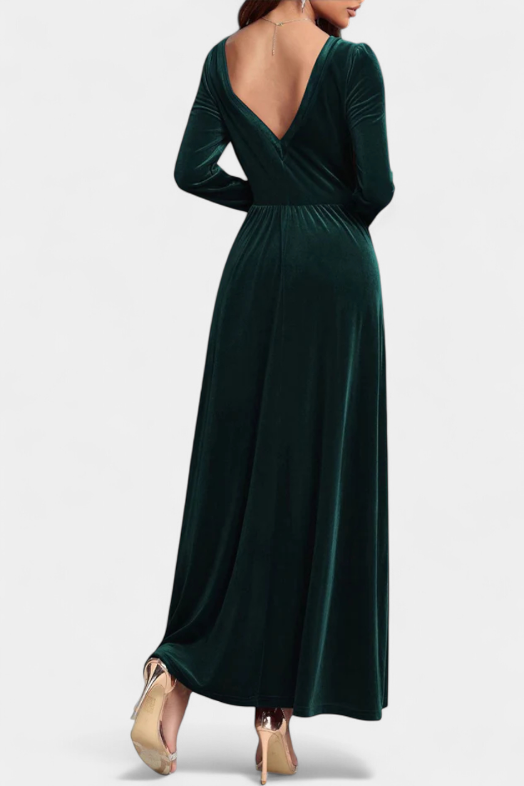 Stéphanie Robe Longue en Velours à Dos Nu et Col Carré