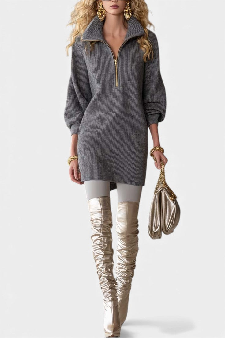Ninel Robe Mini à Col Revers et Zip Avant