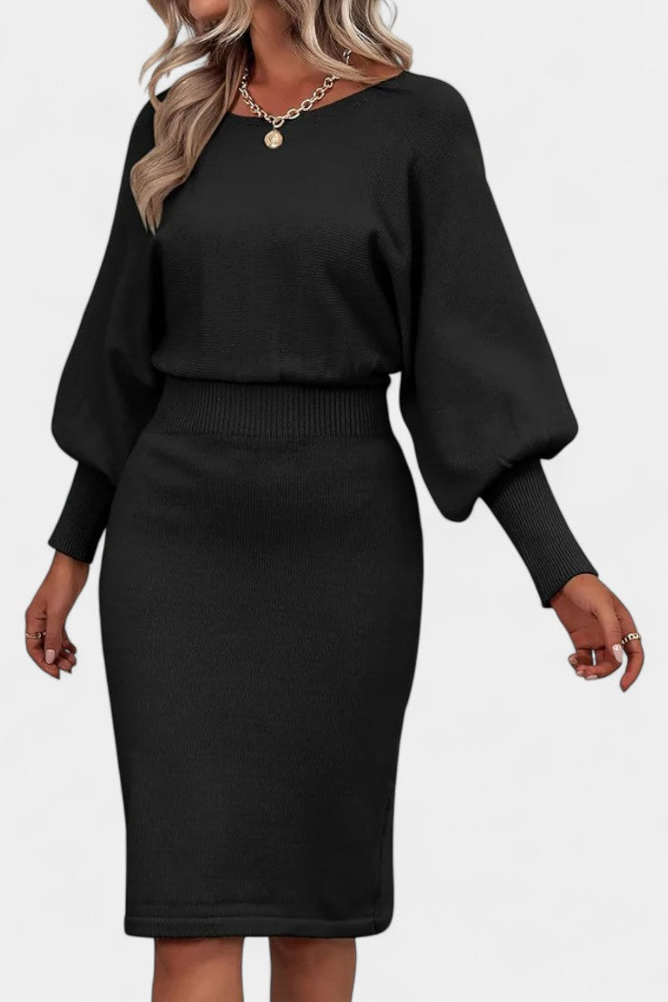 Abélise Robe Pull Midi Ajustée à Manches Longues