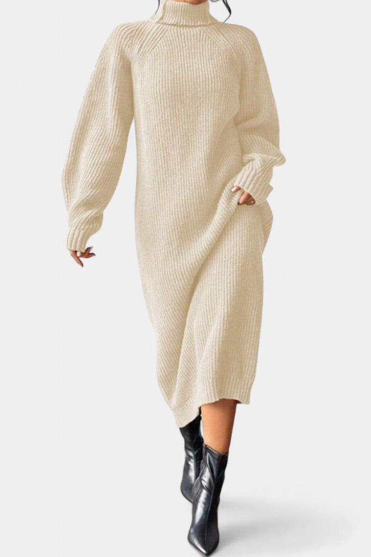 Liliriane Robe Pull Midi Tricotée à Col Roulé