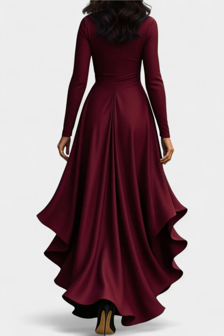 Isabeau Robe en Satin à Ourlet Volanté et Ceinture Ajustable