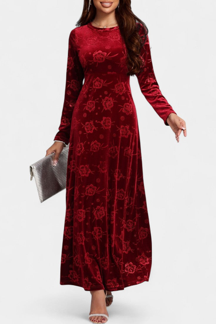Nolwenn Robe Longue en Velours à Motifs Floraux Texturés