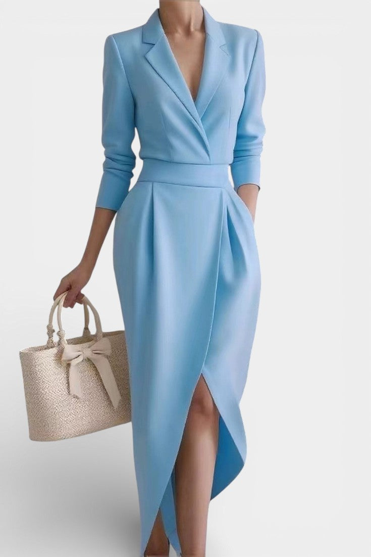 Allegra Robe Midi Tailleur Ivoire à Décolleté Croisé