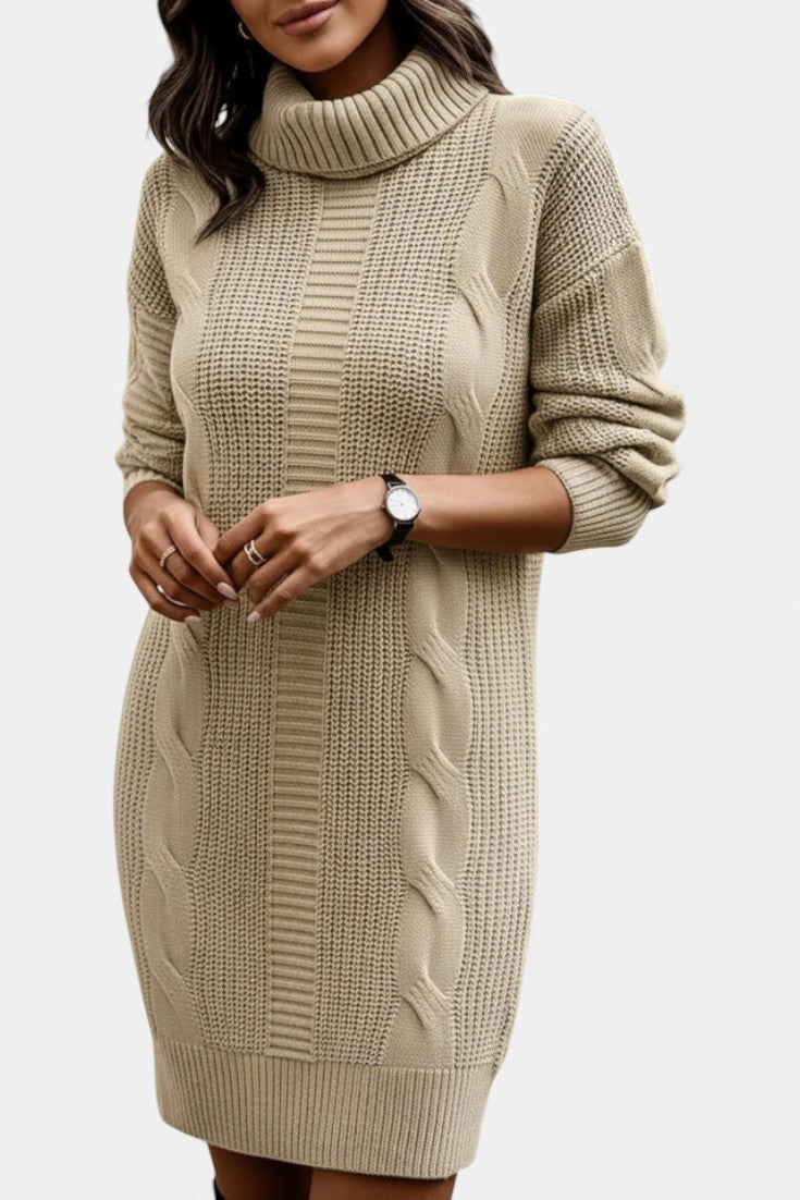 Taciana Robe Pull en Maille Unie à Col Roulé et Manches Longues