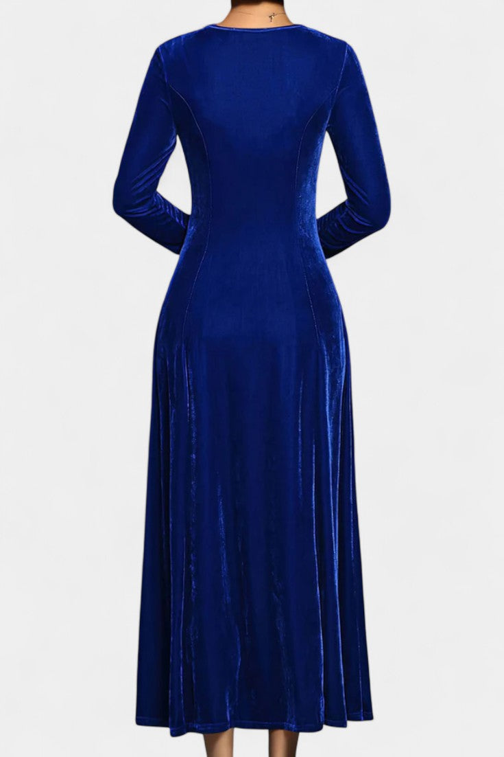 Tiphaine Robe Maxi en Velours à Manches Longues et Col Rond