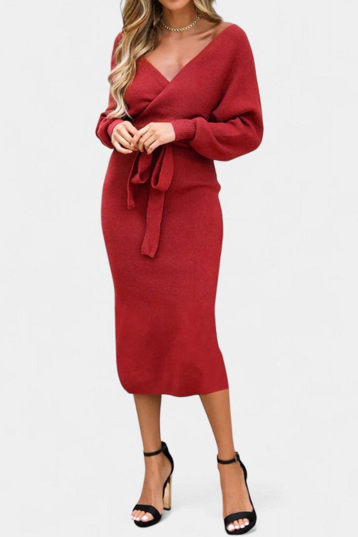 Coriselle Robe Pull Midi à Lacets et Dos Nu