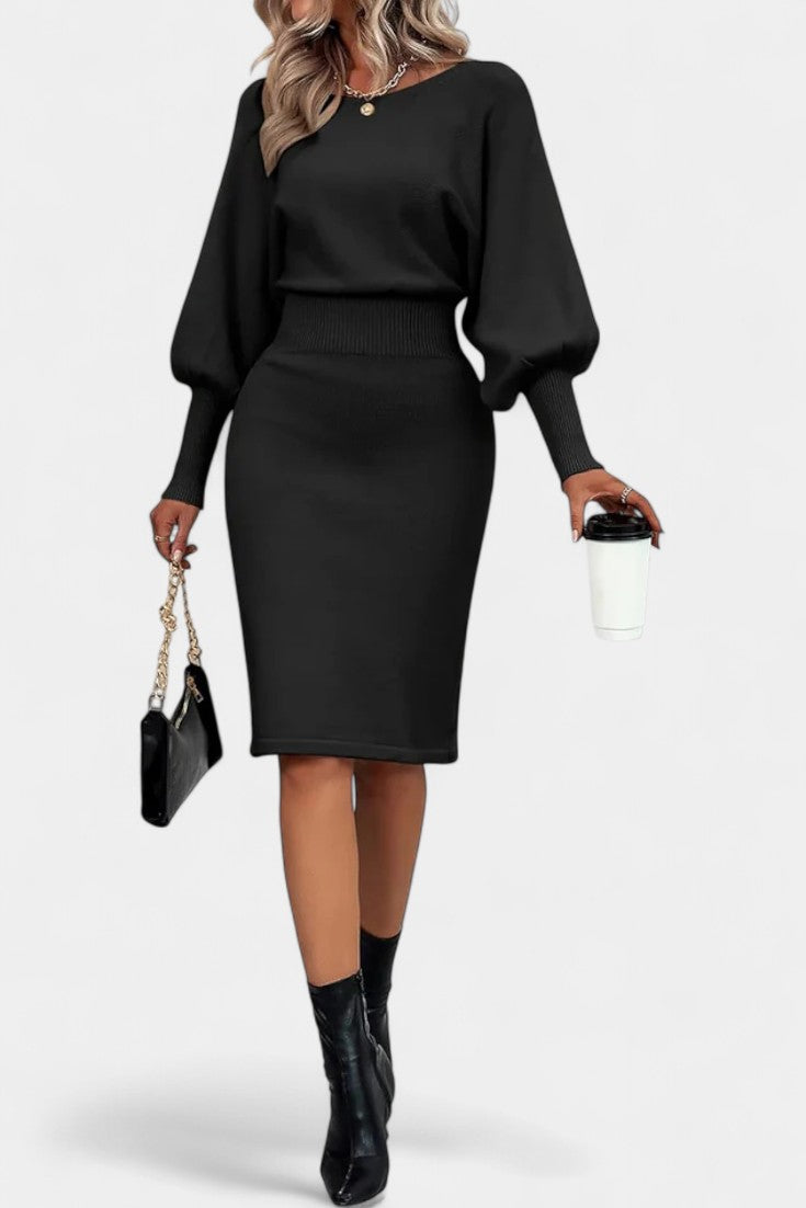 Abélise Robe Pull Midi Ajustée à Manches Longues