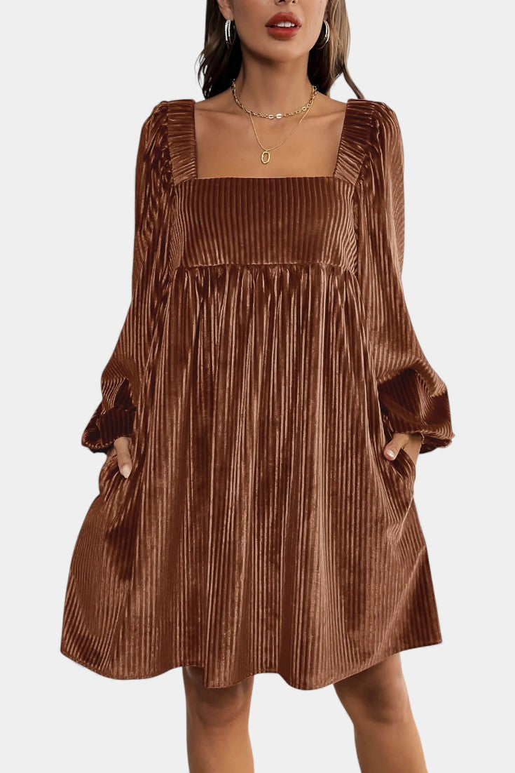 Adrenia Robe Midi en Velours Plissé