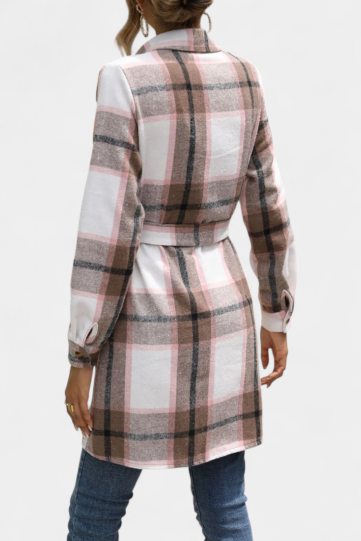 Masia Robe Chemise Mini à Carreaux avec Ceinture Ajustable