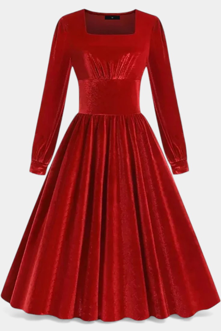 Cordélia Robe Midi de Noël en Velours à Encolure Carrée