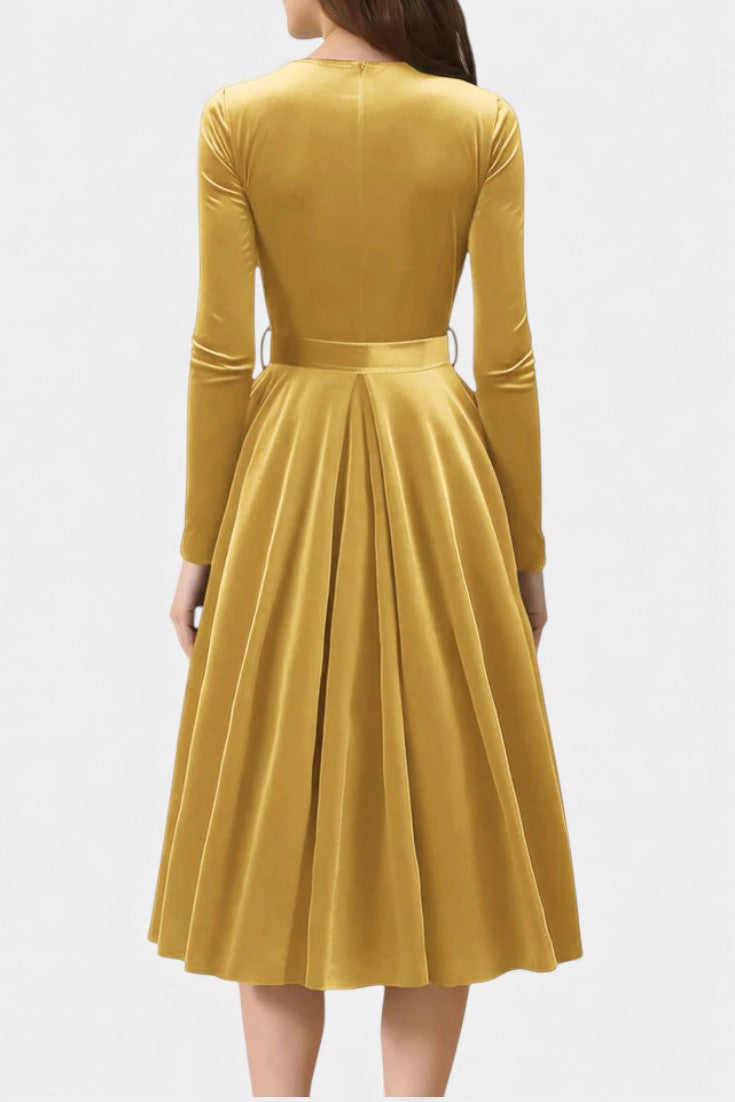 Almena Robe Midi en Velours à Col V Festive et Élégante
