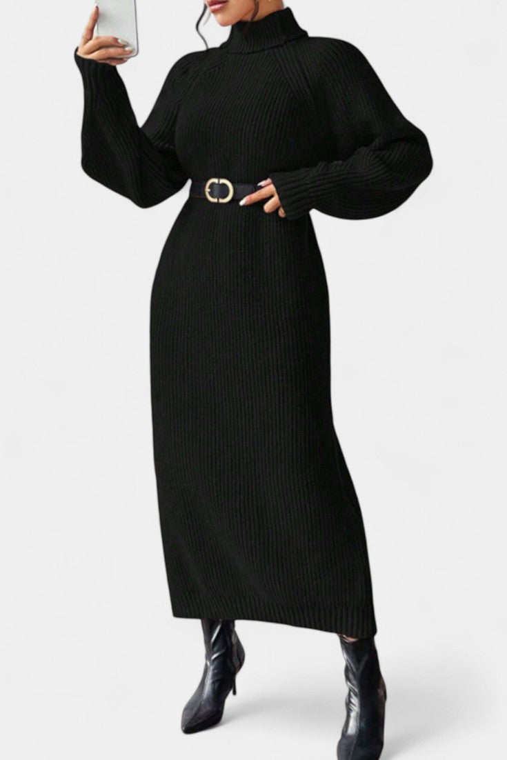 Liliriane Robe Pull Midi Tricotée à Col Roulé