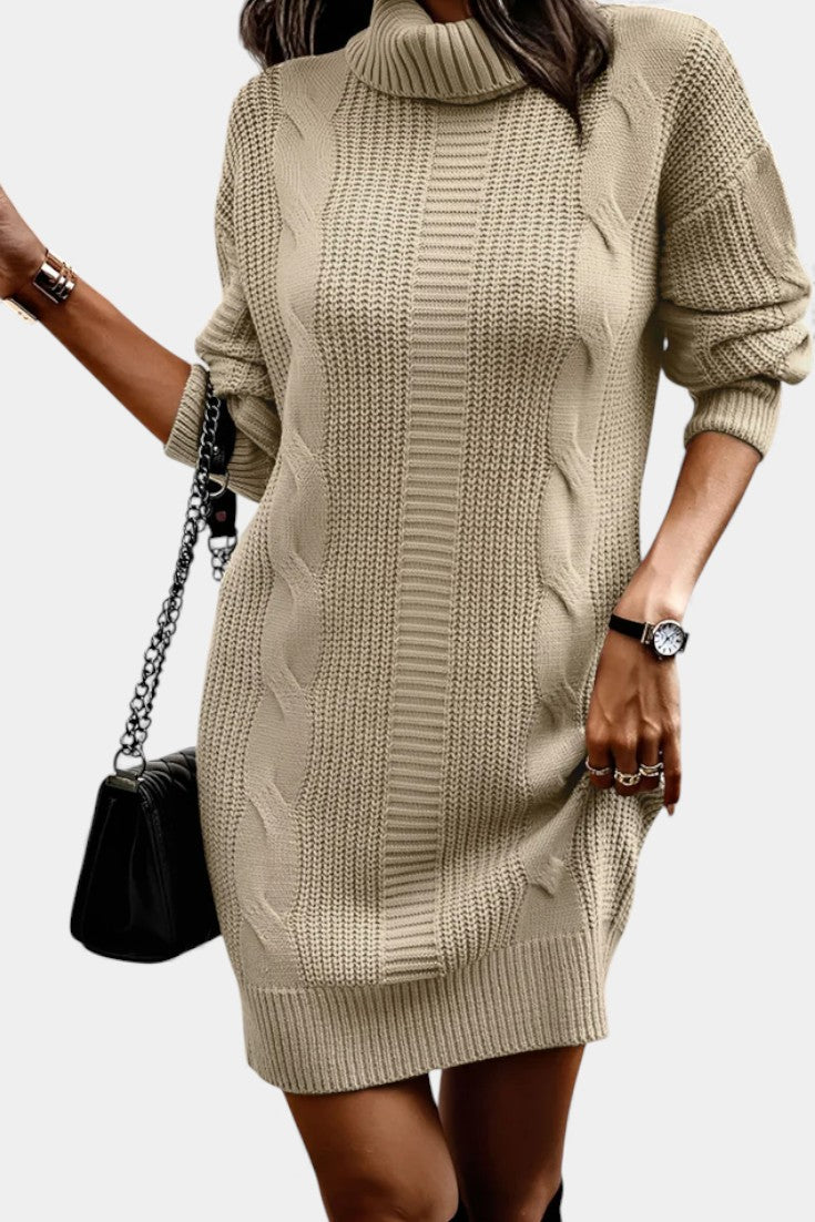 Taciana Robe Pull en Maille Unie à Col Roulé et Manches Longues