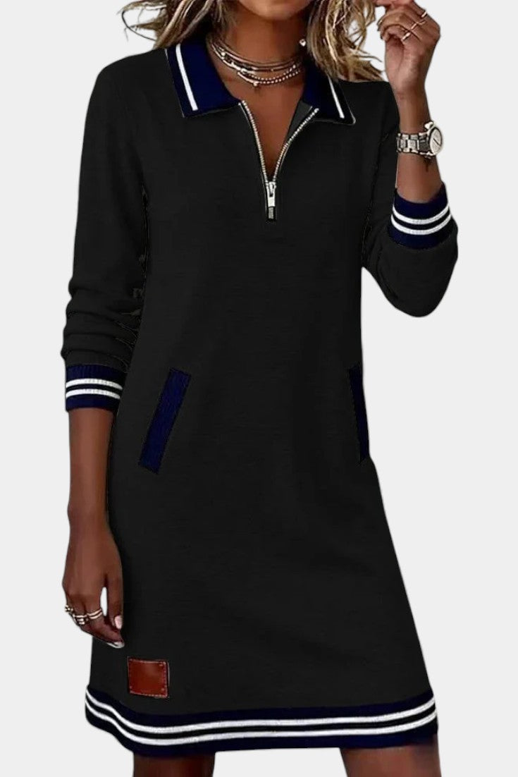 Zharina Robe Décontractée à Col Froncé et Zip Discret