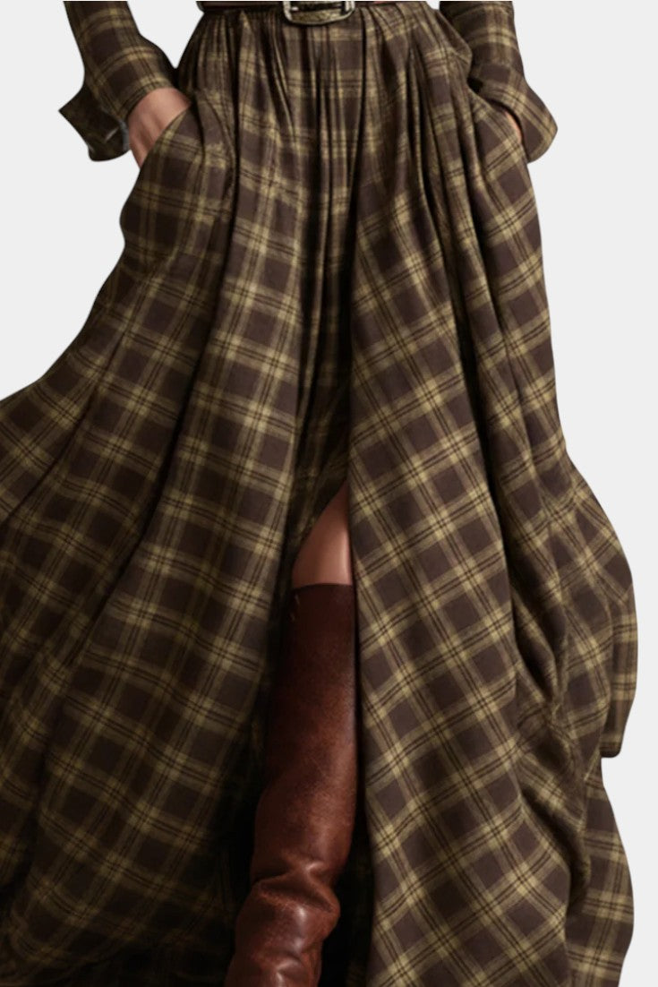 Eustellia Robe Longue à Carreaux d’Esprit Ethnique Rétro