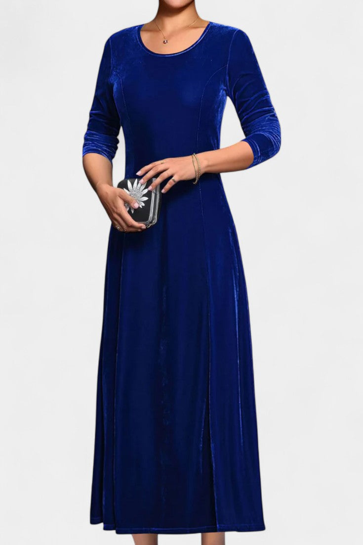 Tiphaine Robe Maxi en Velours à Manches Longues et Col Rond