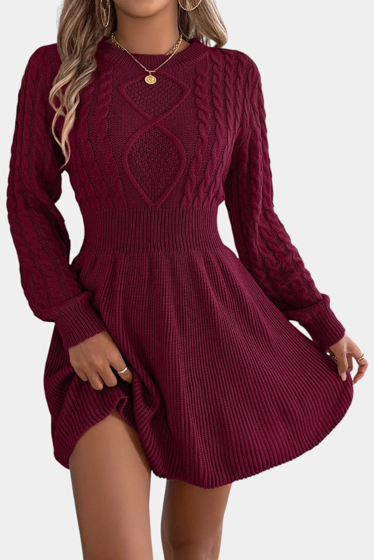 Césarine Robe Pull Mini en Maille Torsadée à Col Rond