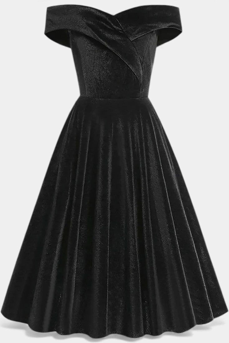 Maé Robe Vintage en Velours à Épaules Dénudées