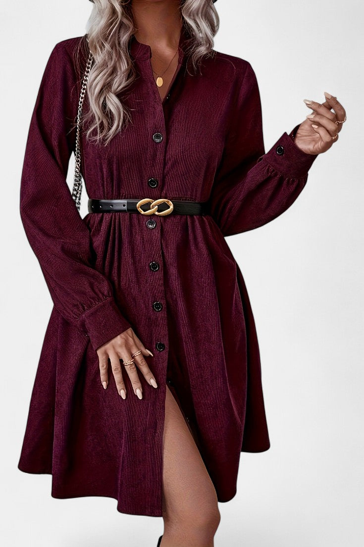 Zita Robe Chemise Midi à Col Montant