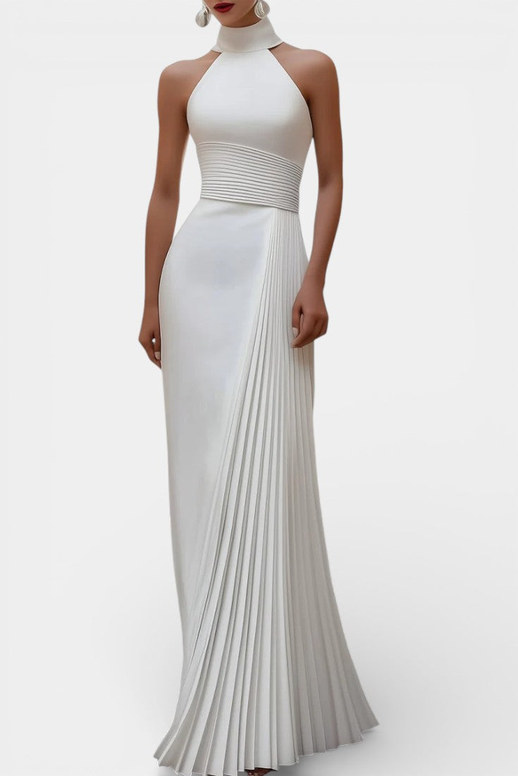 Whitney Robe de Soirée Satinée Plissée à Col Halter