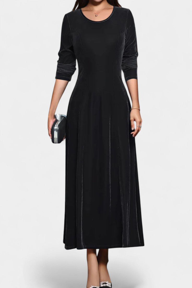 Tiphaine Robe Maxi en Velours à Manches Longues et Col Rond