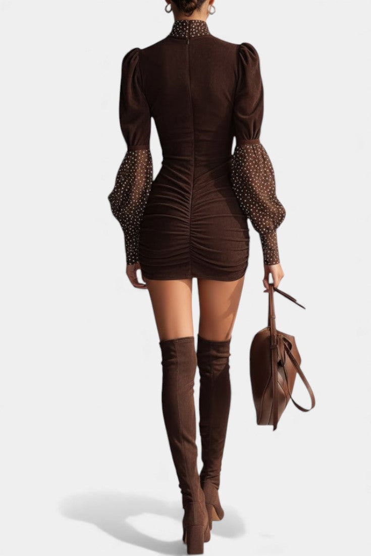 Cloélia Robe Bodycon en Suédine & Pois Satinés