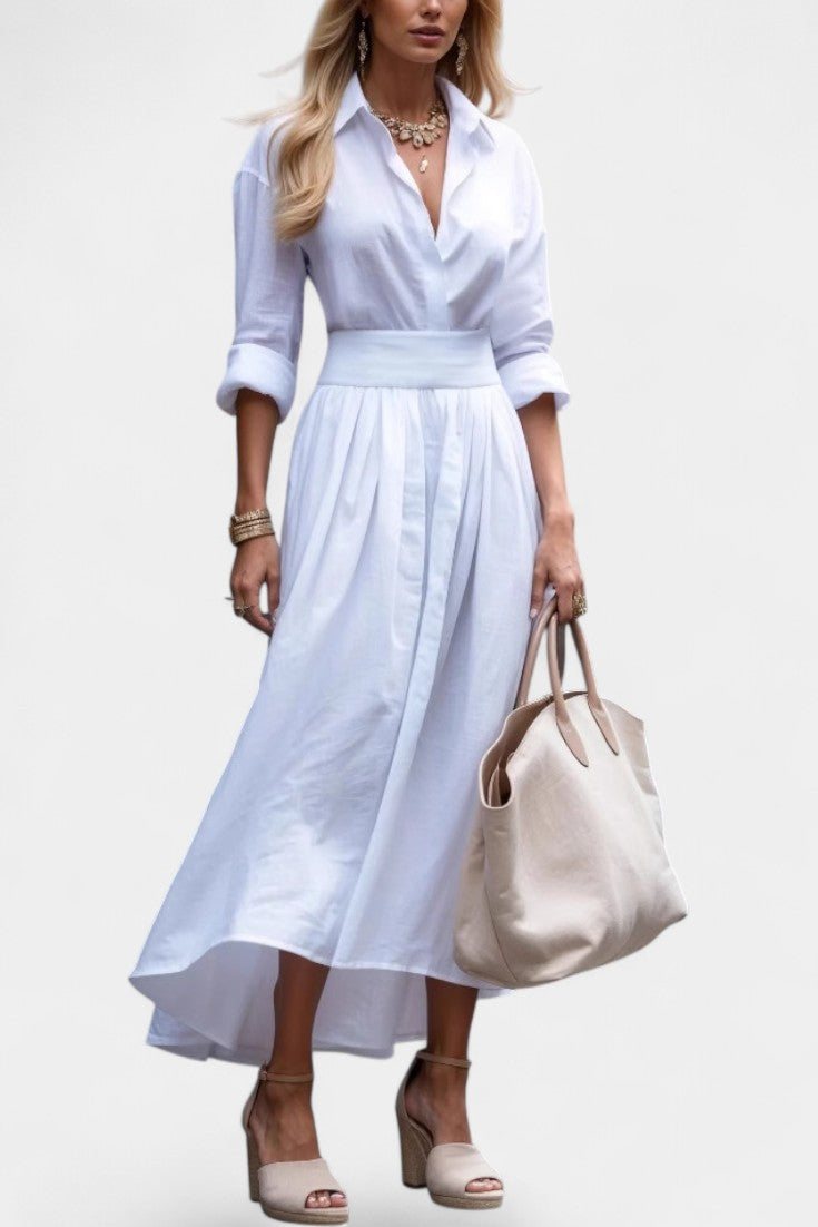 Yésica Robe Chemise Fluide à Taille Marquée
