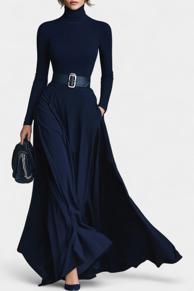 Lanai Robe Longue en Tricot à Col Montant et Silhouette Évasée