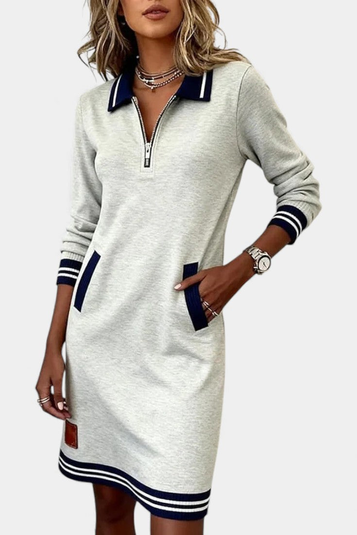 Zharina Robe Décontractée à Col Froncé et Zip Discret