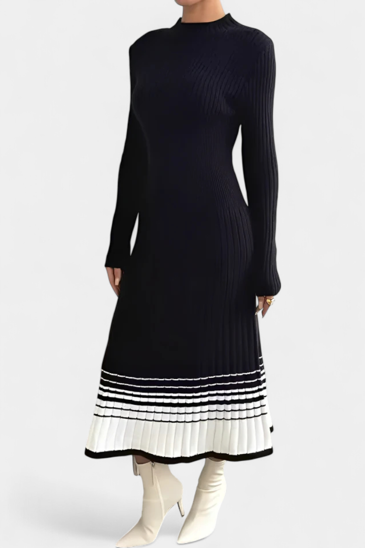 Coline Robe Pull Tricotée Bicolore à Col Rond