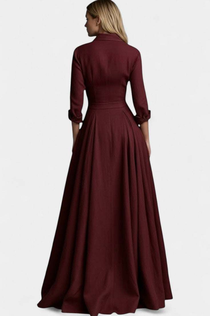 Gabriela Robe Longue Boutonnée à Taille Marquée
