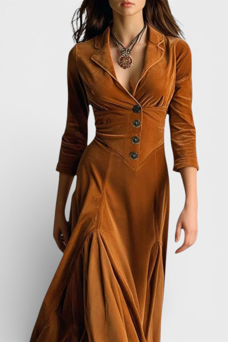 Camélia Robe Longue en Velours Style Blazer Rétro