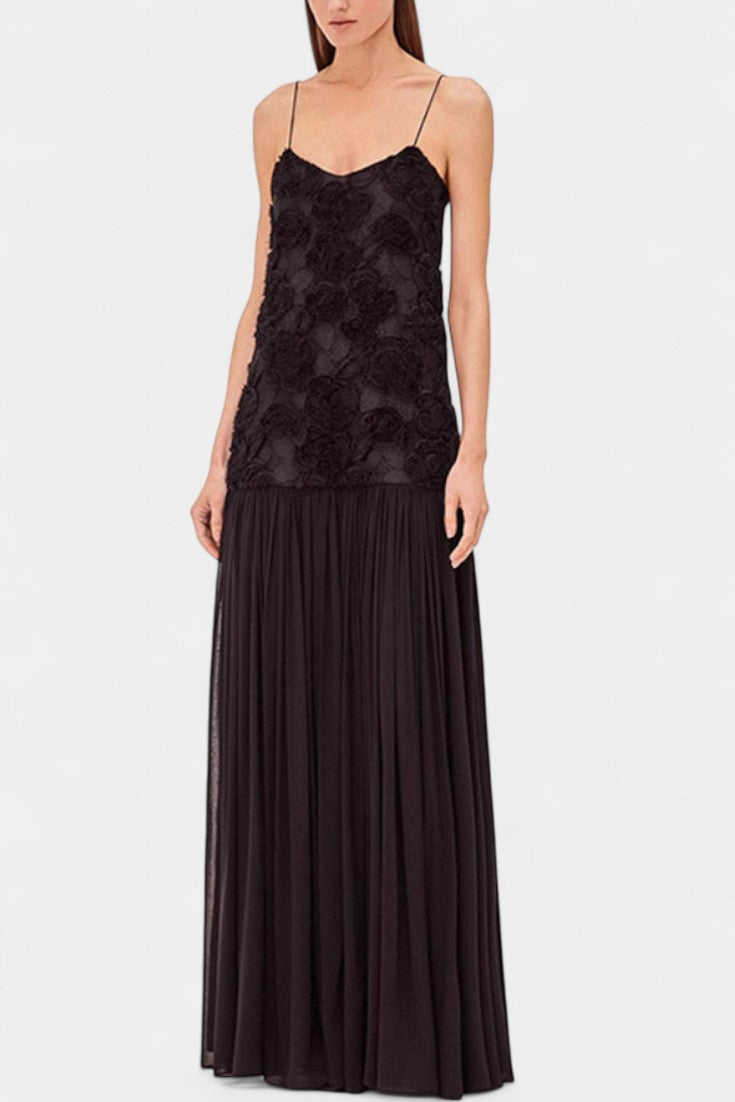 Palmita Robe Longue à Bodice Floral en Relief et Jupe en Mousseline