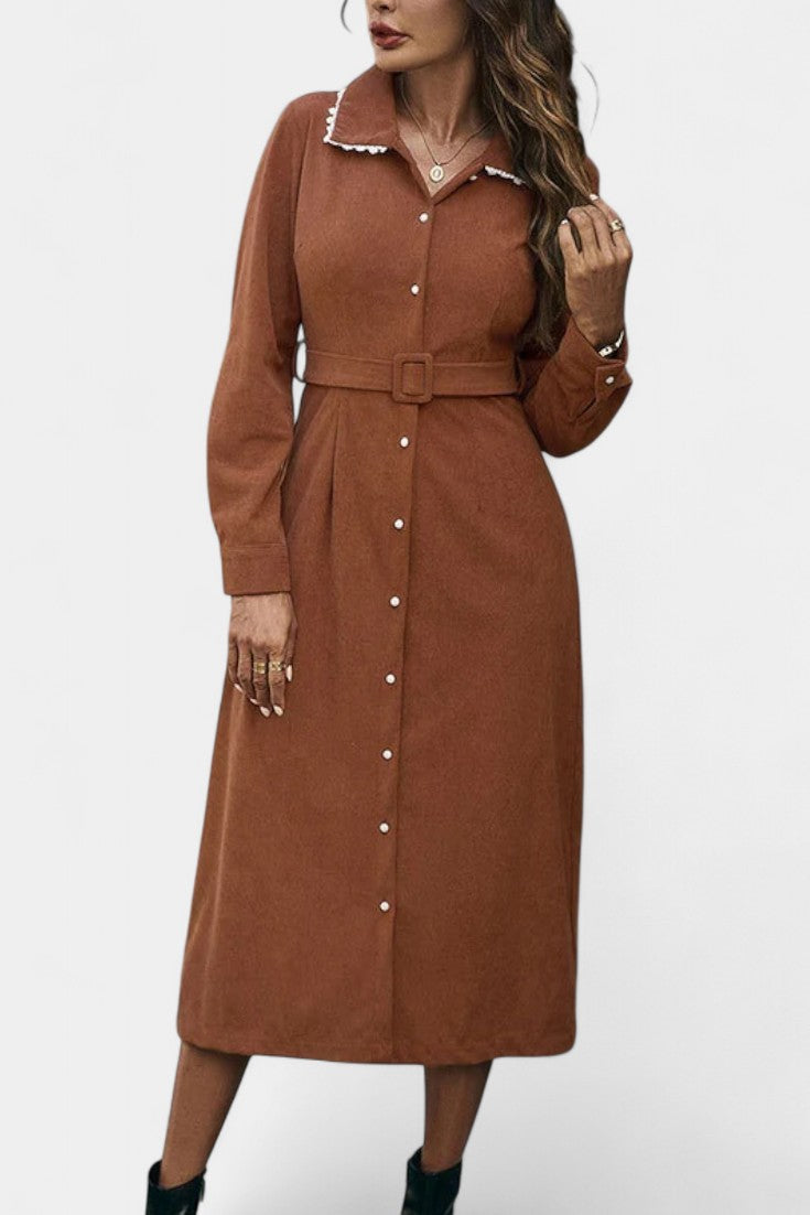 Anahita Robe Midi en Velours avec Col en Dentelle Ancienne